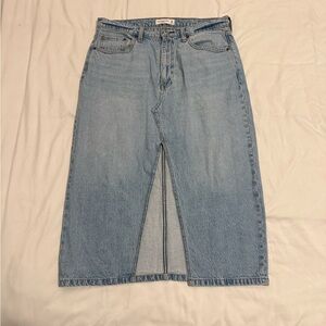 Denim Midi Skirt with Front Slit